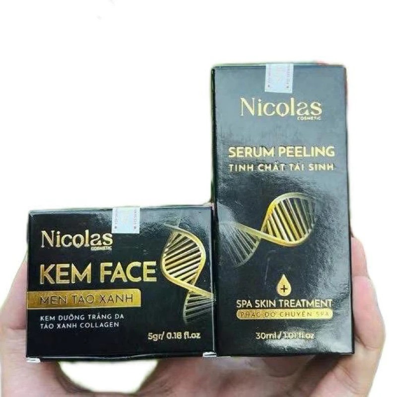 Combo tái sinh Nicolas - Bộ đôi Serum Peeling 30ml và Kem face men tảo xanh 5g